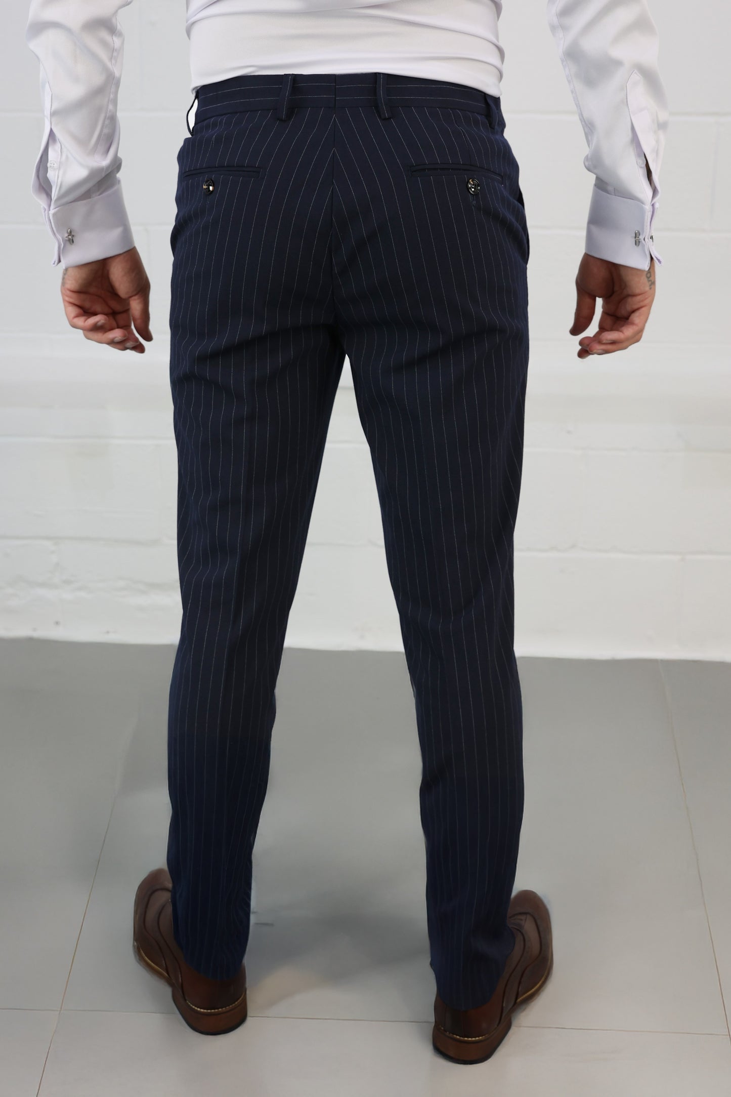 Navy Pinstripe Stretch Trouser