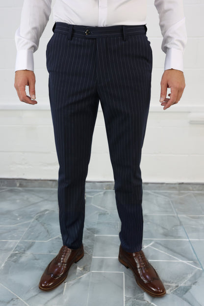 Navy Pinstripe Stretch Trouser