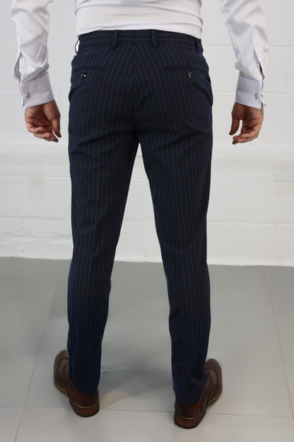 Navy Pinstripe Stretch Trouser