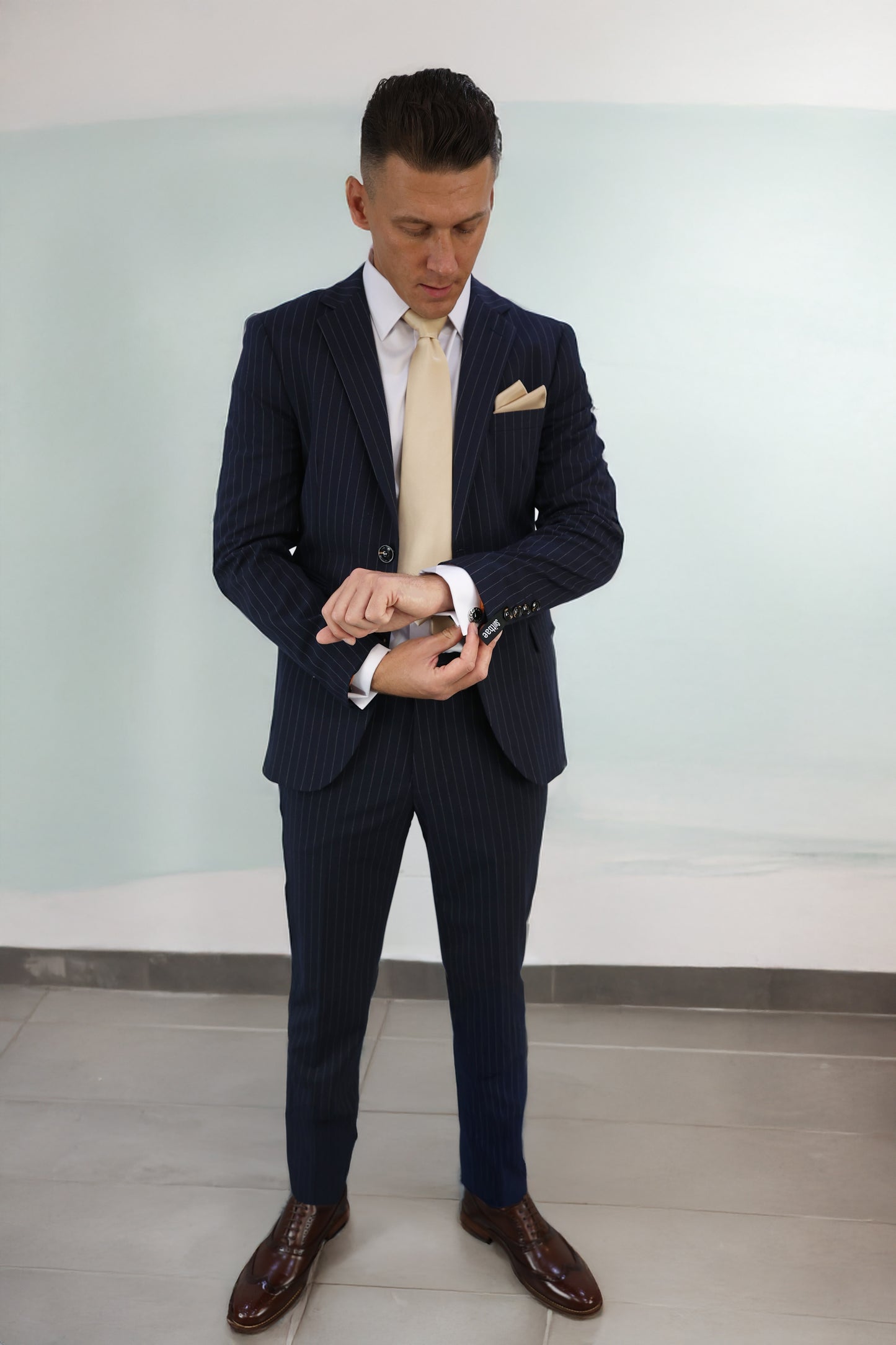 Navy Pinstripe Two Piece Suit