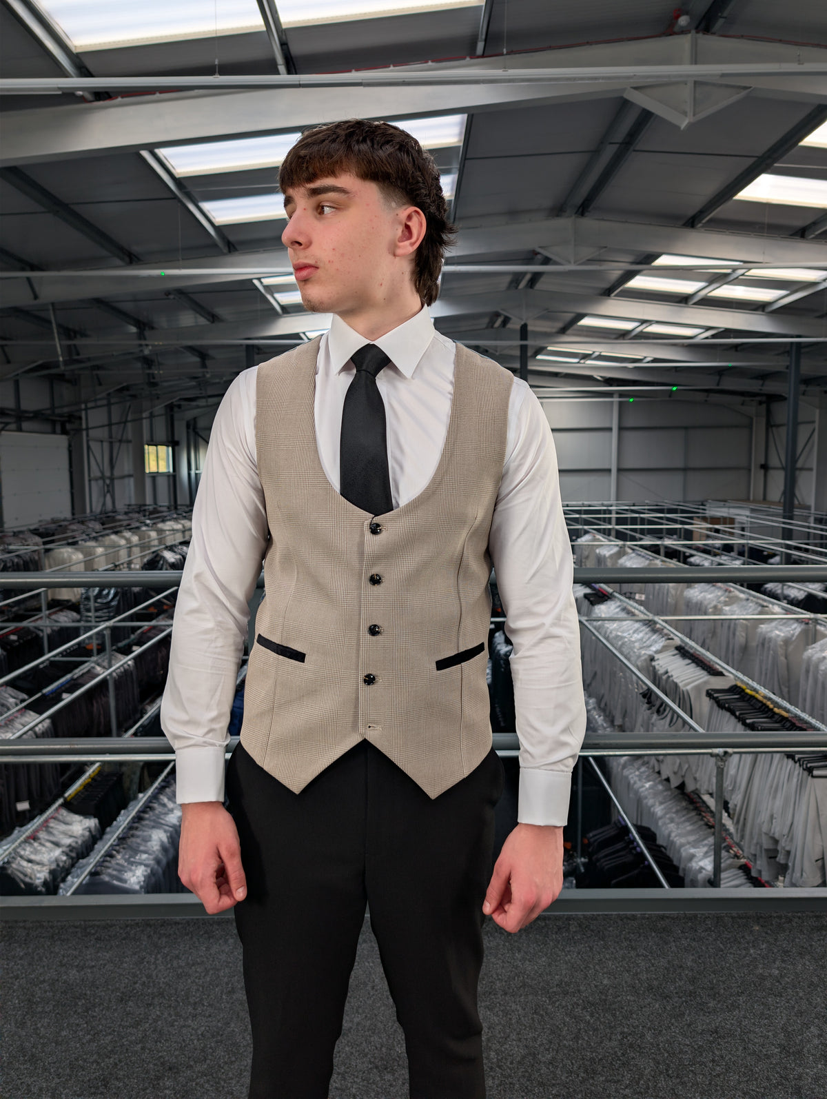 Charles Beige Contrast Three Piece Suit